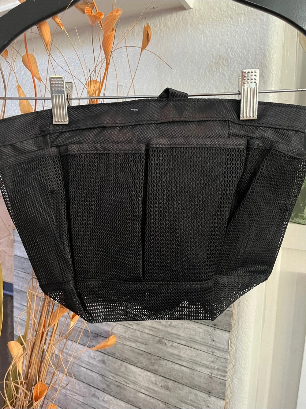 Black Mesh Shower Caddy Storage Tote - Pocketed Organizer